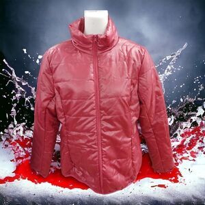 WOMEN'S FUSCIA WEST LOOP PACKABLE LONG SLEEVE LIGHT WEIGHT QUILTED PUFFER JACKET